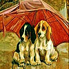 Red umbrella and dogs slide puzzle